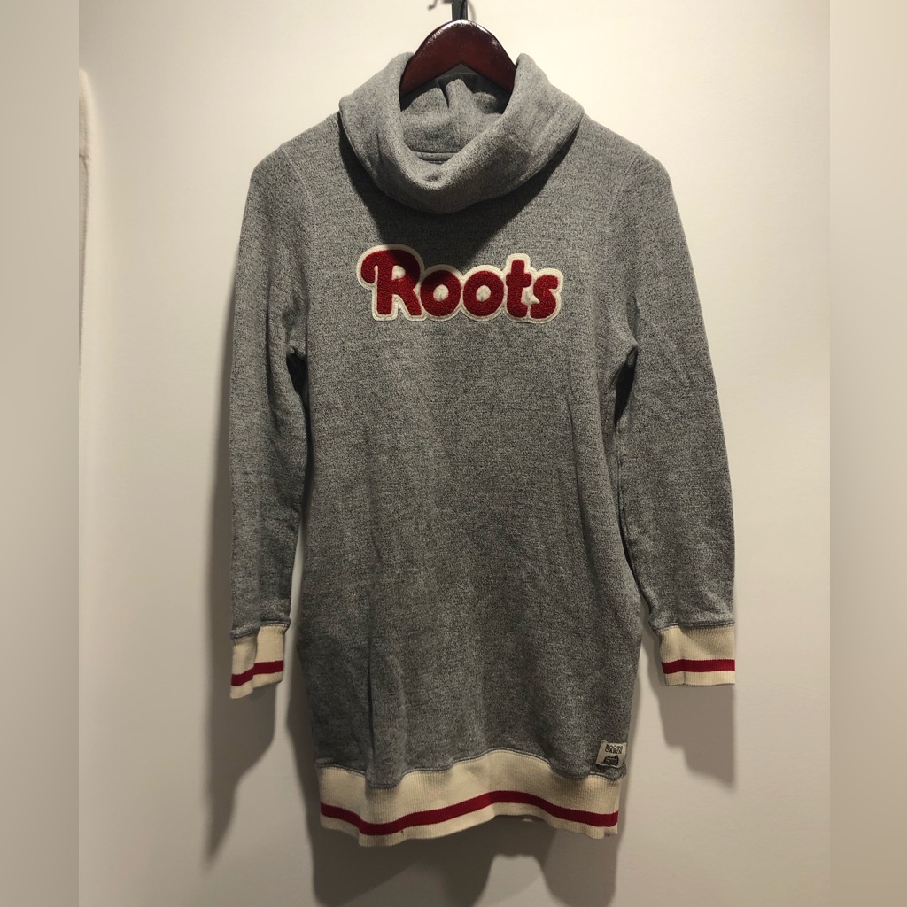 Roots Gray And Red Cowl Neck Sweater Dress